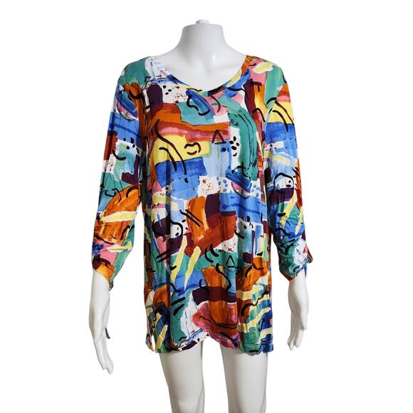 Ali Miles Medium Stretchy Top 3/4 Cinch Sleeve Art To Wear Artsy Abstract - Picture 5 of 6